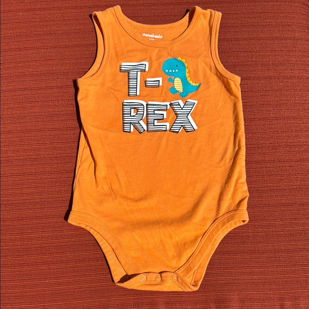 Orange Sleeveless T-Rex Baby Onesie